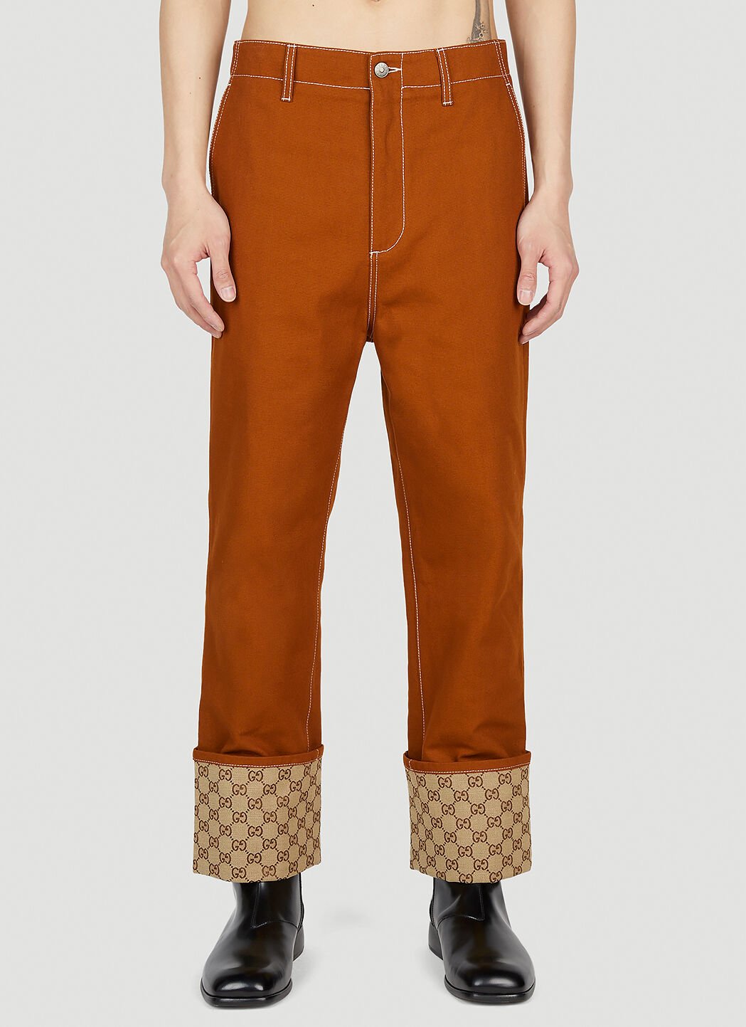 Gucci Men s GG Cuff Pants in Brown LN CC
