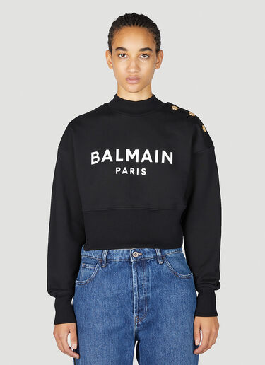 Balmain Logo Print Cropped Sweatshirt Black bln0253024