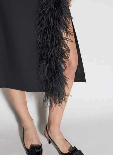Prada Feather-Trimmed Wool Midi Skirt Black pra0255004