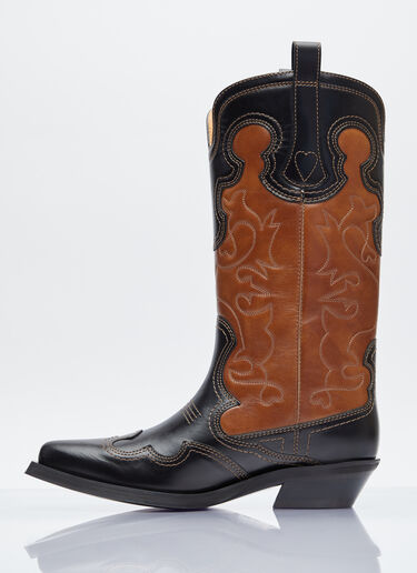 GANNI Mid Shaft Embroidered Western Boots Black gan0254036