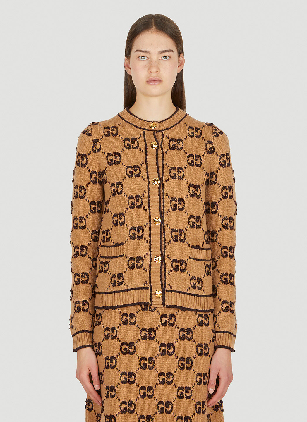 Gucci Logo Jacquard Cardigan in Beige LN CC