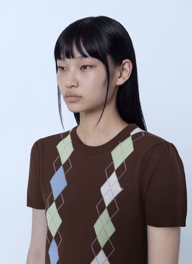 GANNI Light Cotton Argyle T-Shirt Brown gan0265009