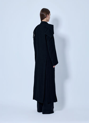 LN-CC® - Yohji Yamamoto: Shrink Serge Paneled Shoulder Long Coat - Black Yohji Yamamoto Shrink Serge Paneled Shoulder Long Coat Black yoy0263001