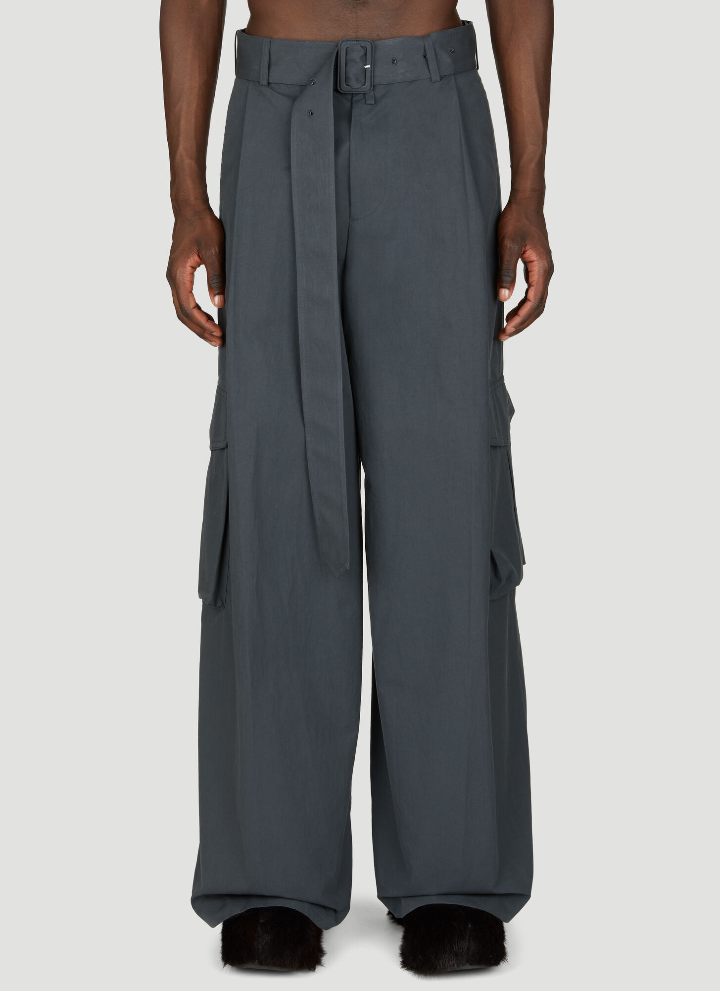 Shop Dries Van Noten Wide-belted Pants In Grey