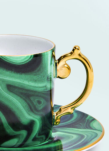 L'Objet Set Of Two Malachite Espresso Cups And Saucers Green wps0691615