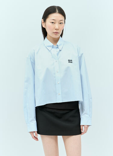 Miu Miu Logo Embroidery Cropped Shirt Blue miu0255010