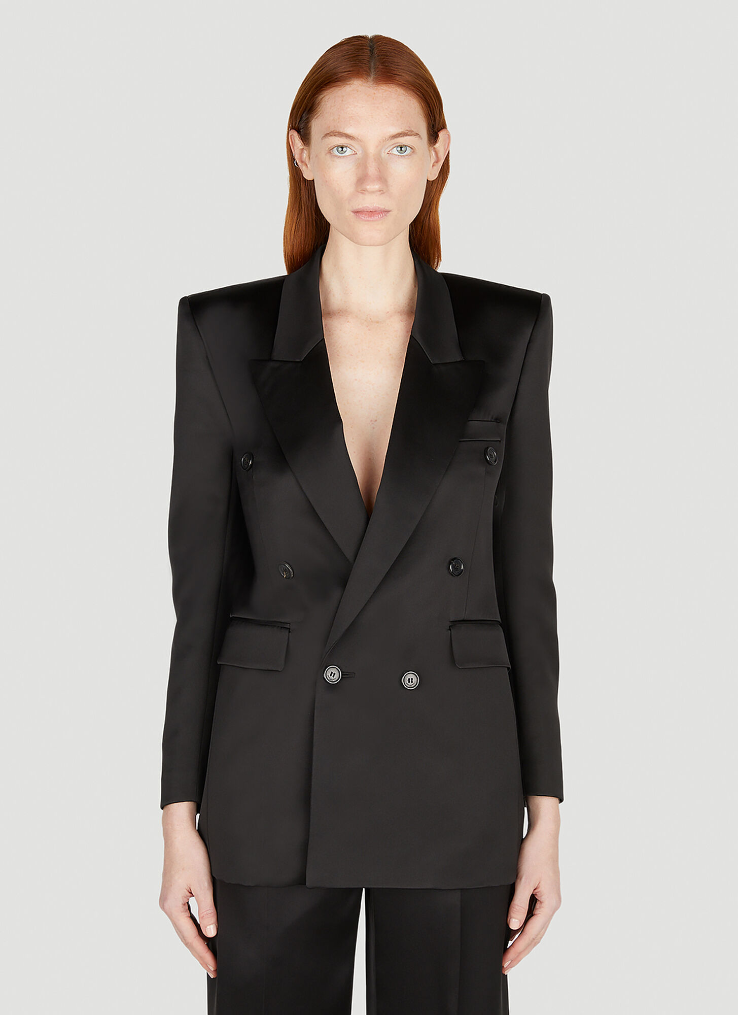 Shop Saint Laurent Double Breasted Silk Blazer In Black