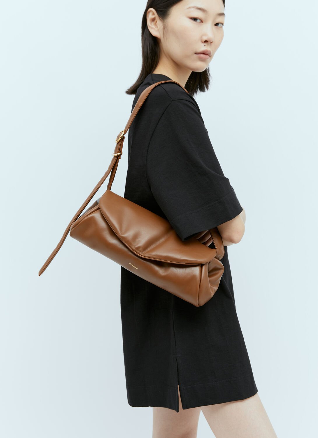 Shop Jil Sander Large Cannolo Padded Shoulder Bag In Brown