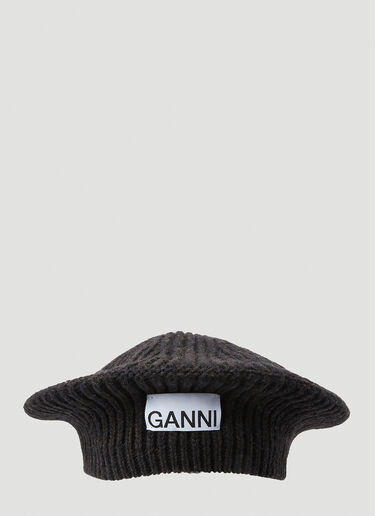 GANNI Structured Rib Beret Black gan0251055