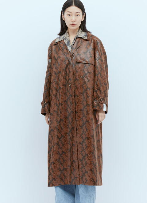 Rokh Double Layer Faux Snakeskin Embossed Coat Brown rok0254009