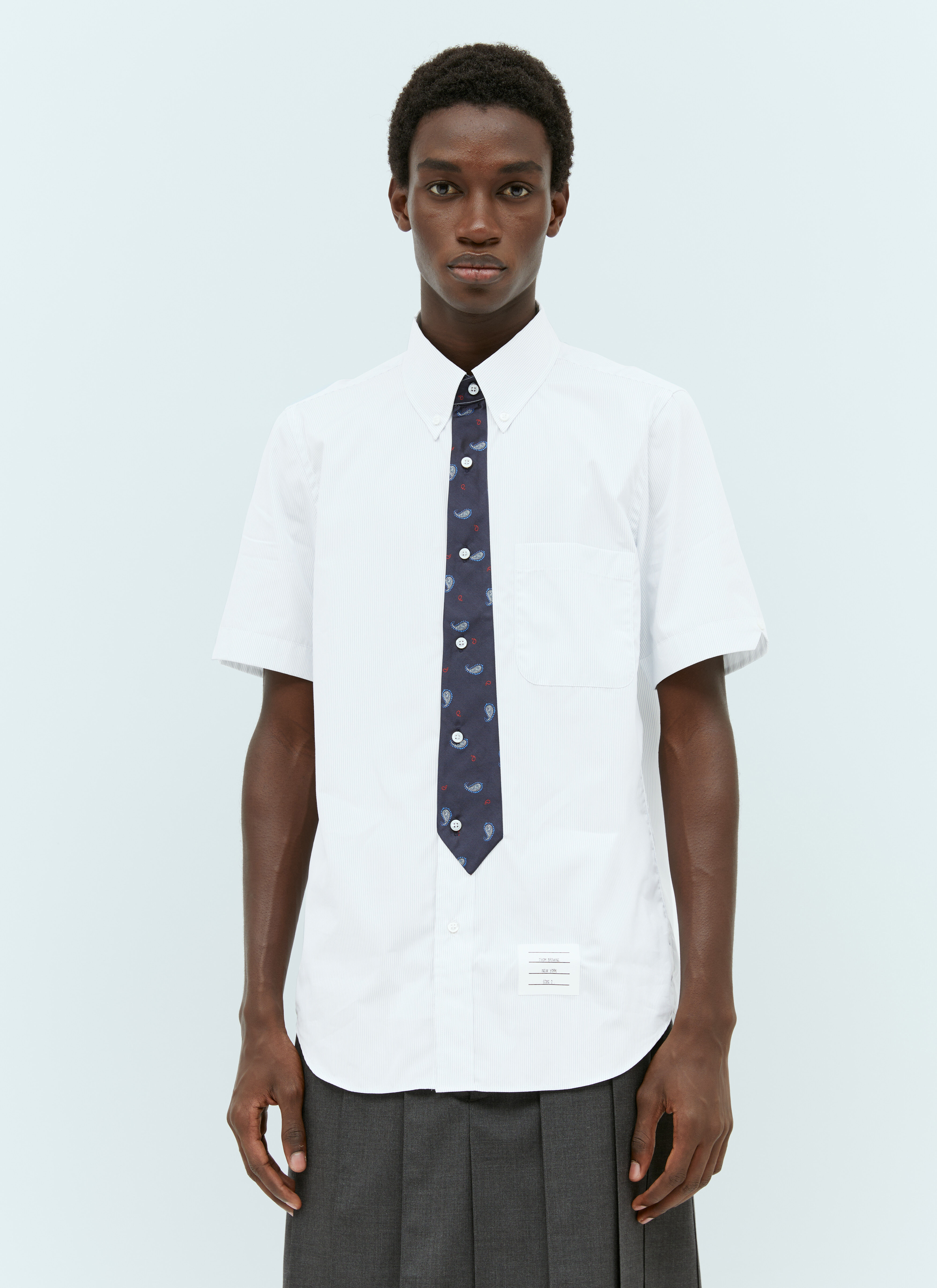 Thom Browne Tie Placket Short Sleeve Shirt Black thb0153008
