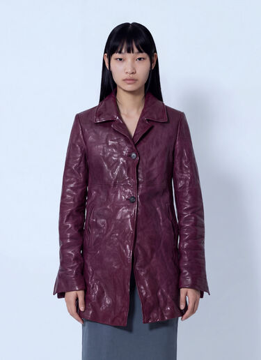 LN-CC® - Miu Miu: Textured Leather Coat - Burgundy Miu Miu Textured Leather Coat Burgundy miu0266119