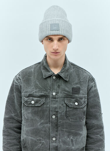 Acne Studios Large Face Logo Beanie Hat Grey acn0155043