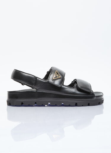 Prada Logo Plaque Leather Sandals Black pra0256020