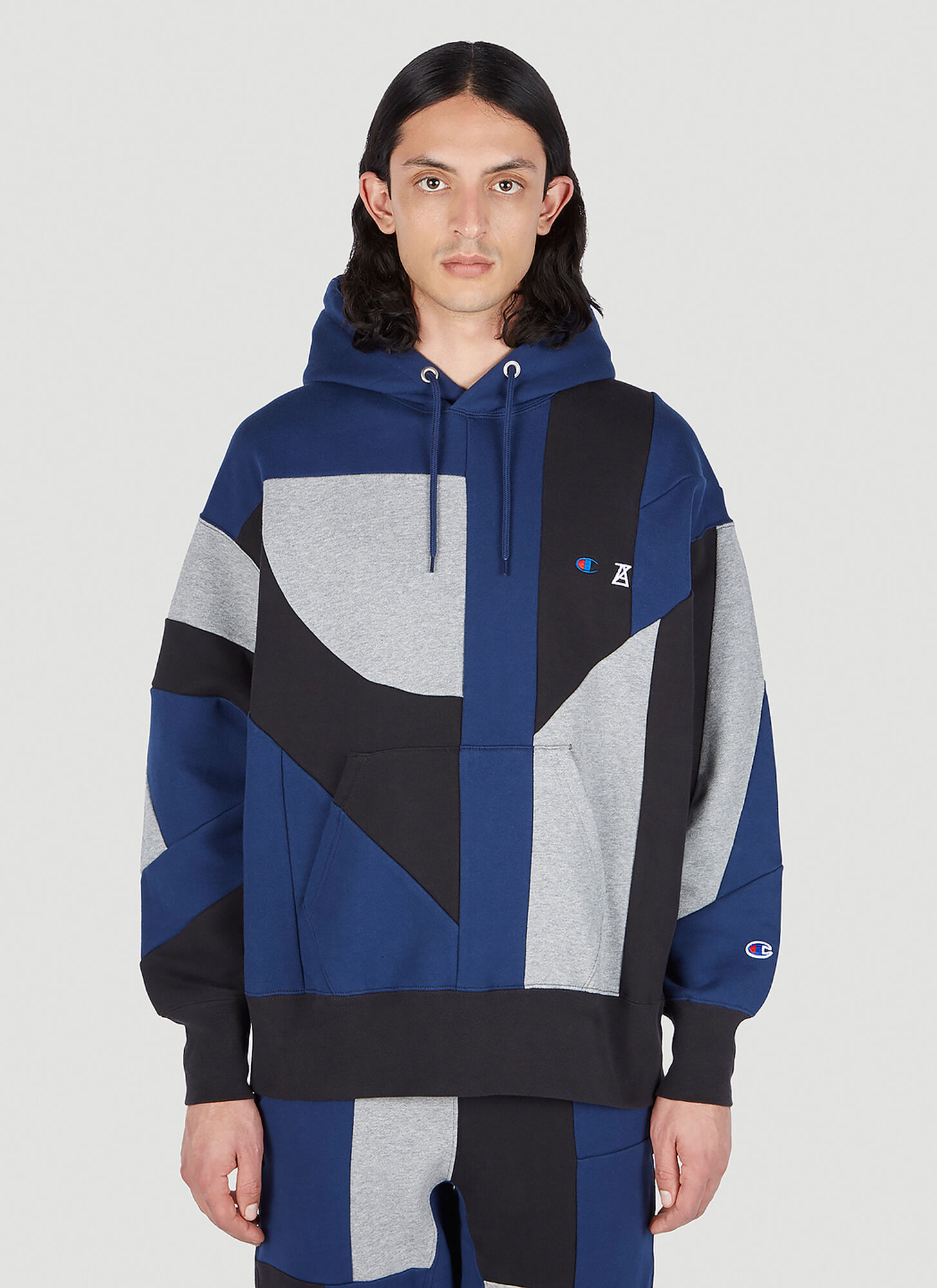 Champion X Anrealage Contrast Panel Hooded Sweatshirt Male Dark Blue