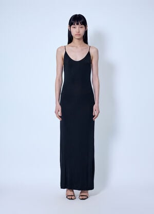 Saint Laurent Cassandre Chain Backless Dress Black sla0265009