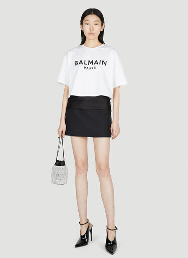 Balmain 로고 프린트 크롭 티셔츠 화이트 bln0252008