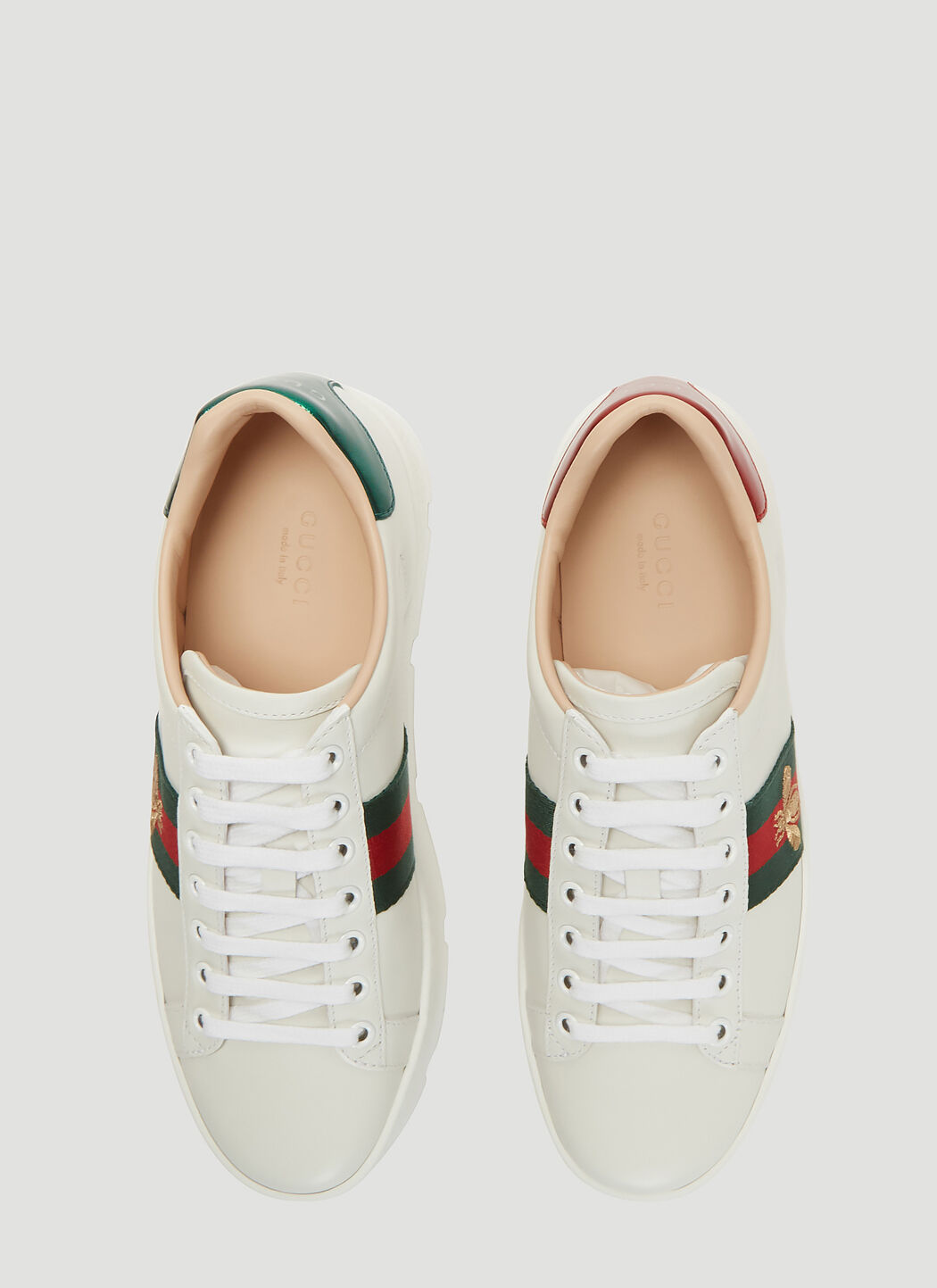 Gucci Ace Embroidered Leather Platform Sneakers in White LN CC
