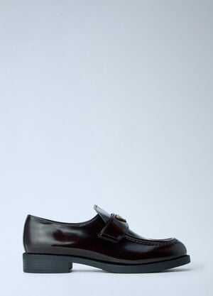 Prada Leather Loafers with Logo Plaque Brown pra0265016