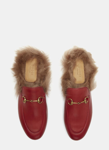Gucci Princetown Lamb Fur Trimmed Slipper Shoes red guc0229094