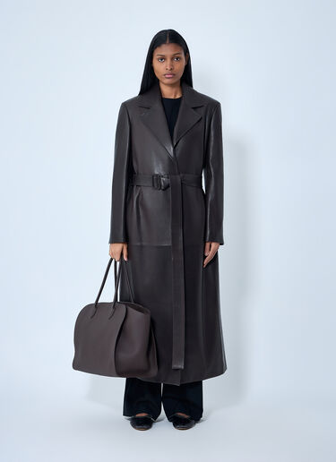 The Row Raisa Leather Coat Dark Brown row0263012