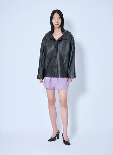 Prada Leather Button-Up Jacket Black pra0265004