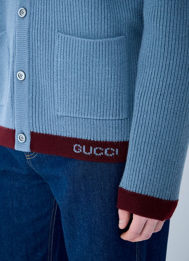 Gucci Wool Cardigan With Intarsia Blue guc0159037