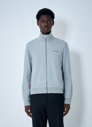Gucci Web Motif Zip-Up Sweatshirt Light Grey guc0161014