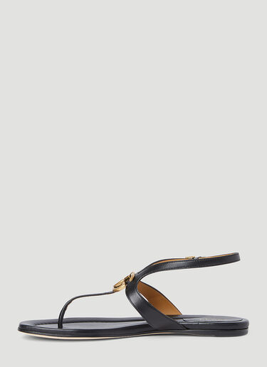 Gucci Double G Thong Leather Sandals Black guc0253132