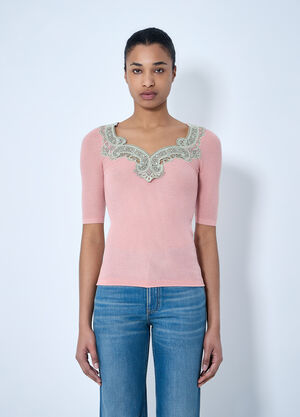 Chloé Embroidered Neckline Knit Top Pink chl0264015