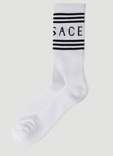Logo Intarsia Athletic Socks Versace Logo Intarsia Athletic Socks White ver0151061