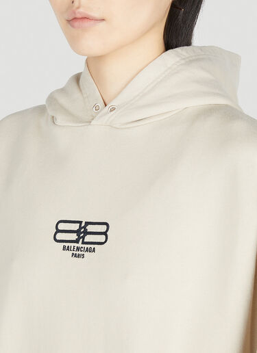 Balenciaga Logo Print Hooded Sweatshirt Beige bal0251027