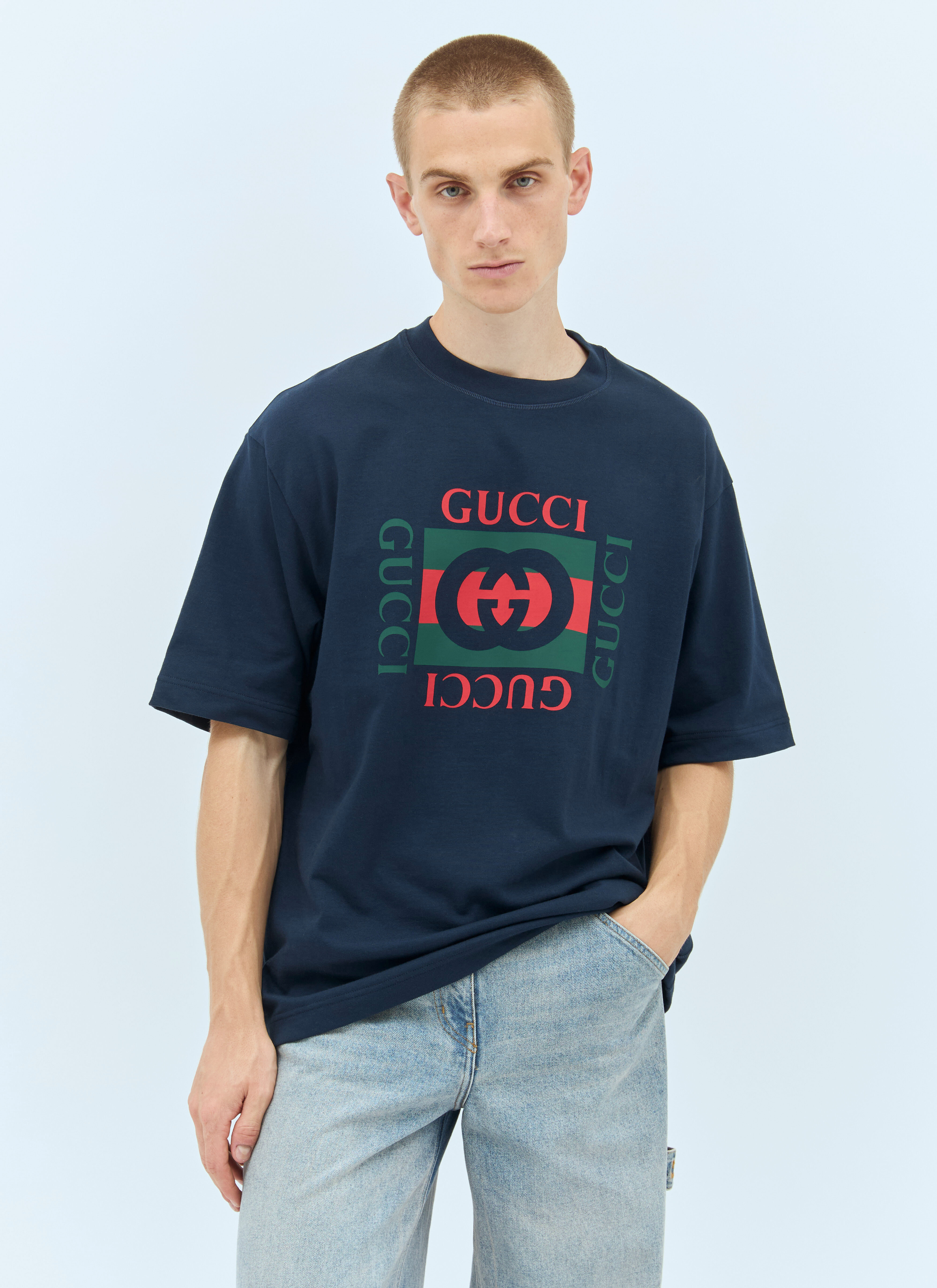 Gucci Men s Logo Print T Shirt in Navy LN CC