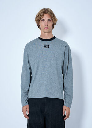 Miu Miu Logo Motif Long Sleeve T-Shirt Grey miu0366015