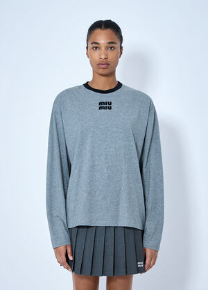 Miu Miu Logo Motif Long Sleeve T-Shirt Grey miu0366015