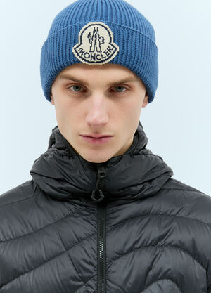Moncler Logo Patch Beanie Hat Blue mon0157053