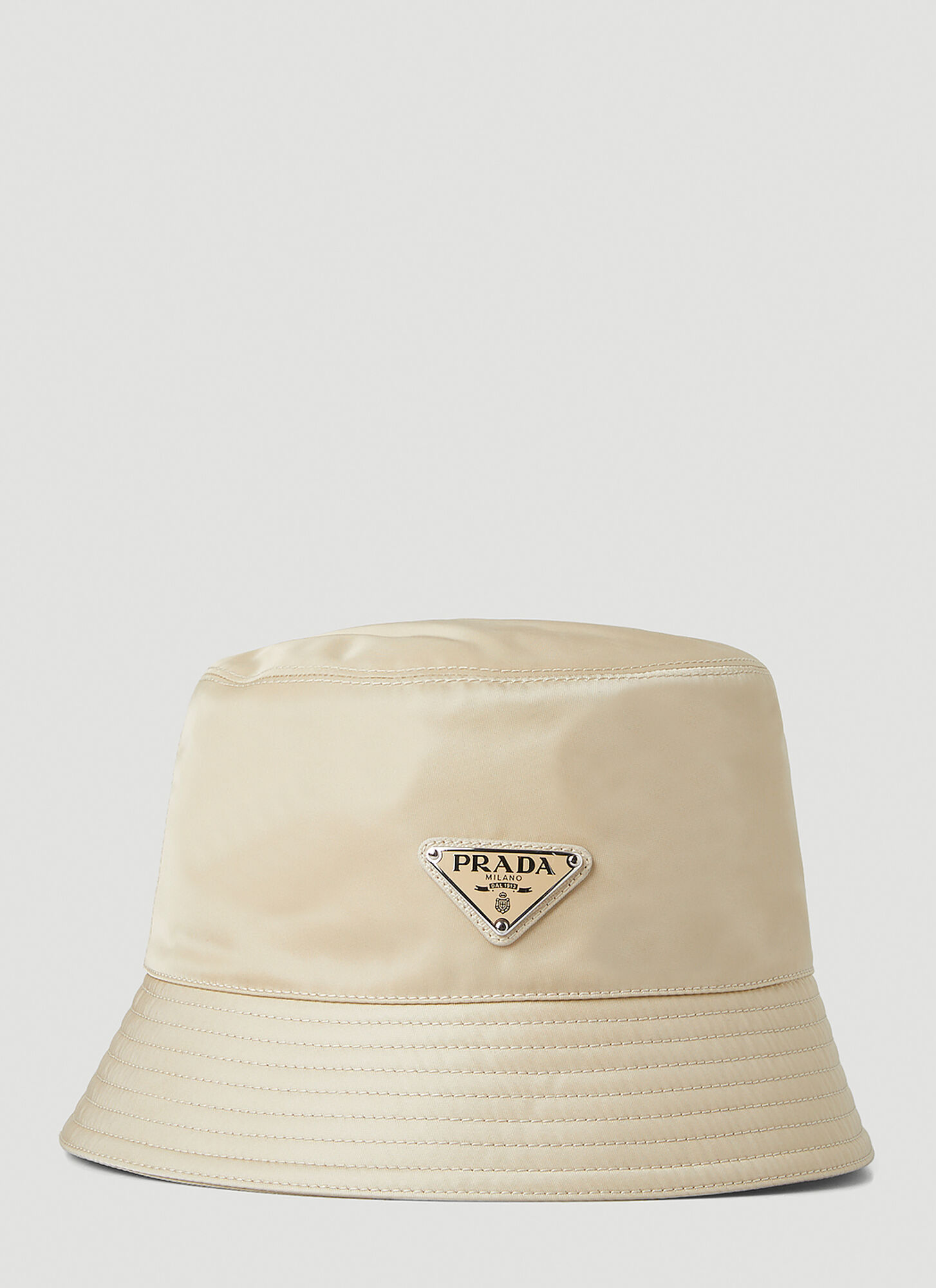 Prada Logo Plaque Bucket Hat In Beige