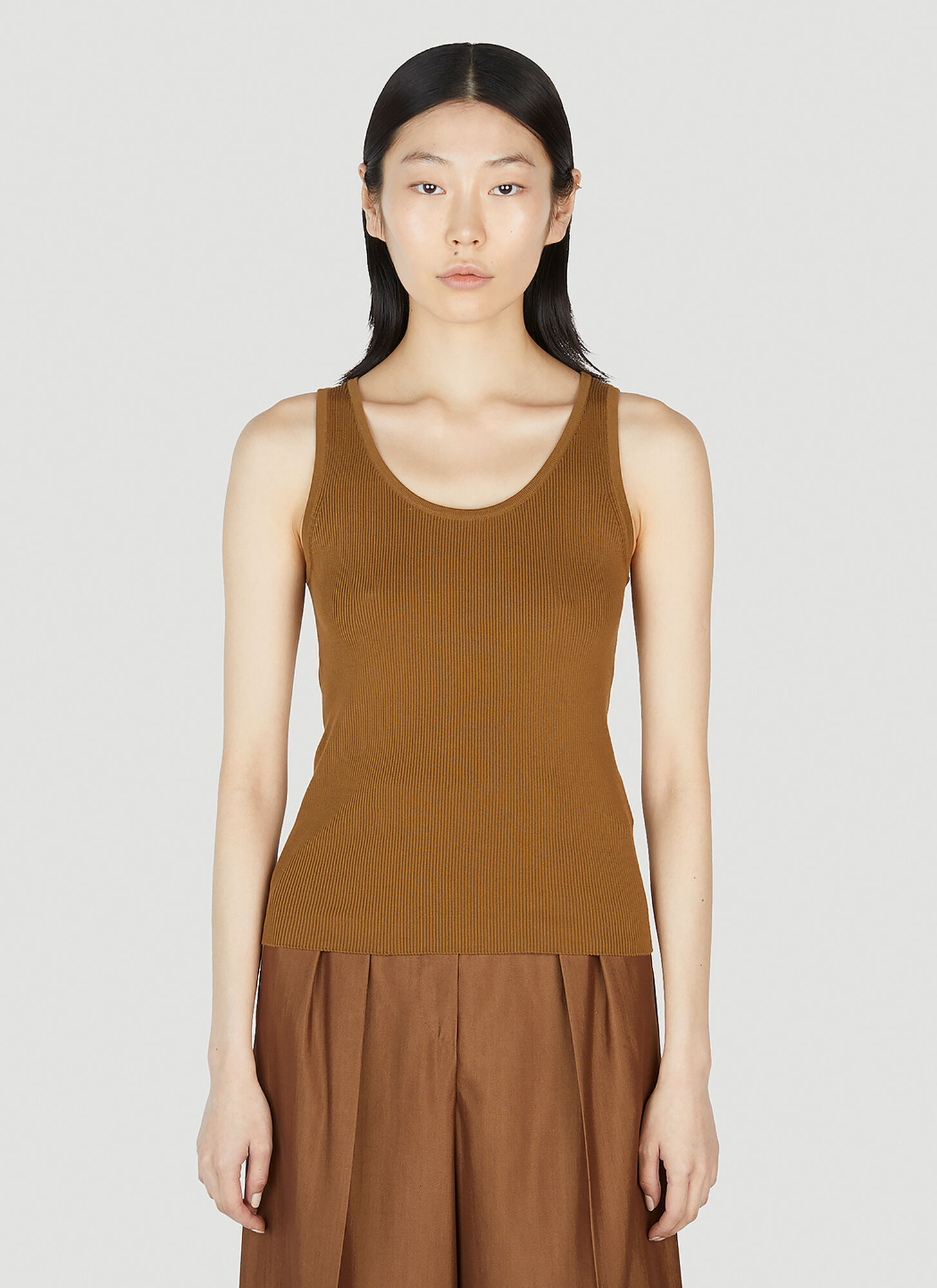 Shop Max Mara Sleeveless Knitted Top In Brown