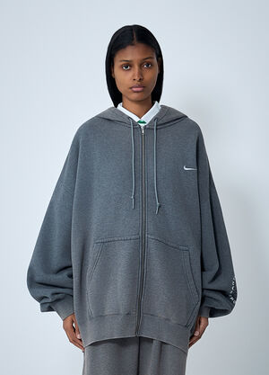 Nike x Martine Rose Logo Motif Hooded Zip-Up Sweatshirt Grey nik0362111