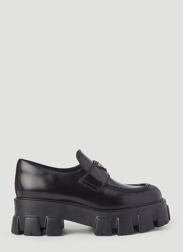 Prada Monolith Platform Leather Loafers Black pra0245013