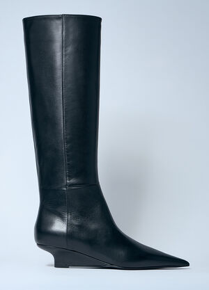 GANNI Sharp Knee-High Leather Boots Black gan0259089