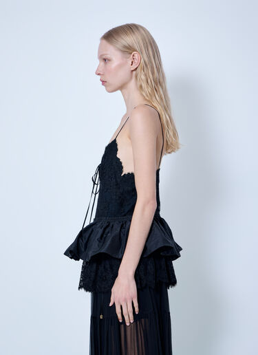 LN-CC® - Chloé: Thin-Strap Ruffle Top In Technical Taffeta & Lace - Black Chloé Thin-Strap Ruffle Top In Technical Taffeta & Lace Black chl0265011