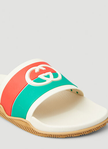 Gucci Interlocking G Webbing Stripe Slides Cream  guc0147080