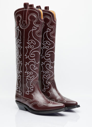 GANNI Embroidered Western Boots Burgundy gan0253023