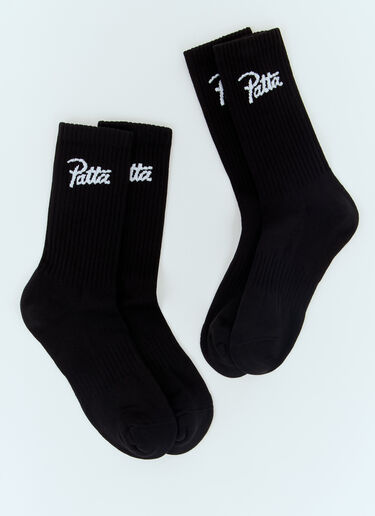 Patta 文字徽标运动袜两件装  黑色 pat0156015