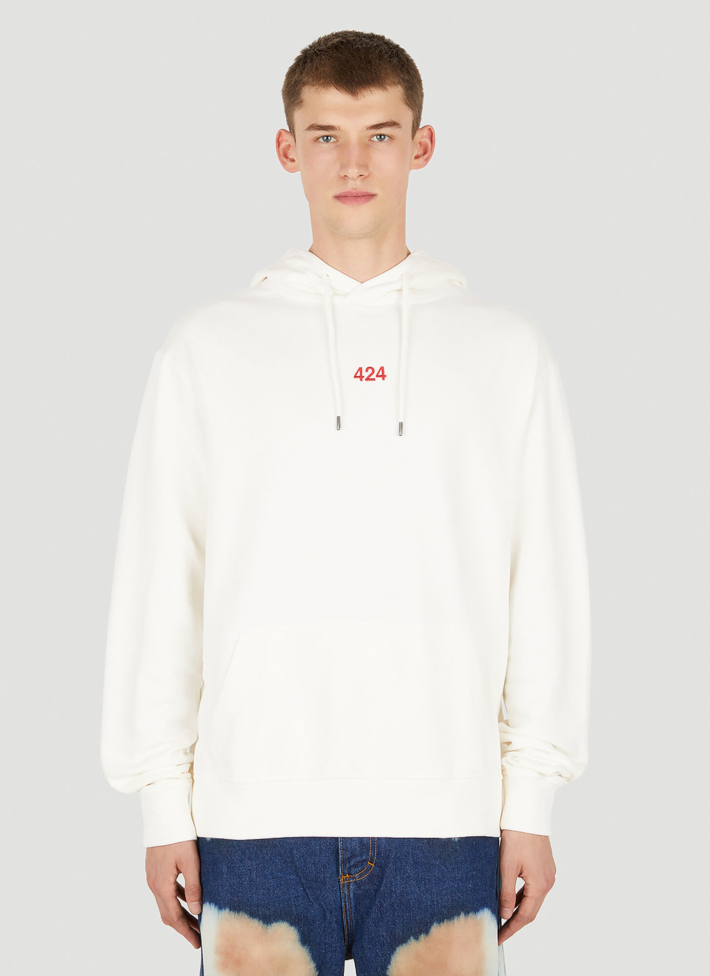 424 Logo Embroidery Hooded Sweatshirt Male White