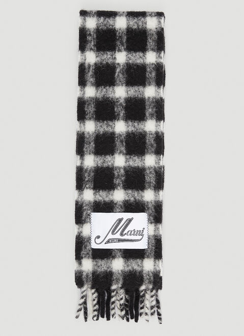 Marni ロゴパッチチェックマフラー ブラック mni0154010