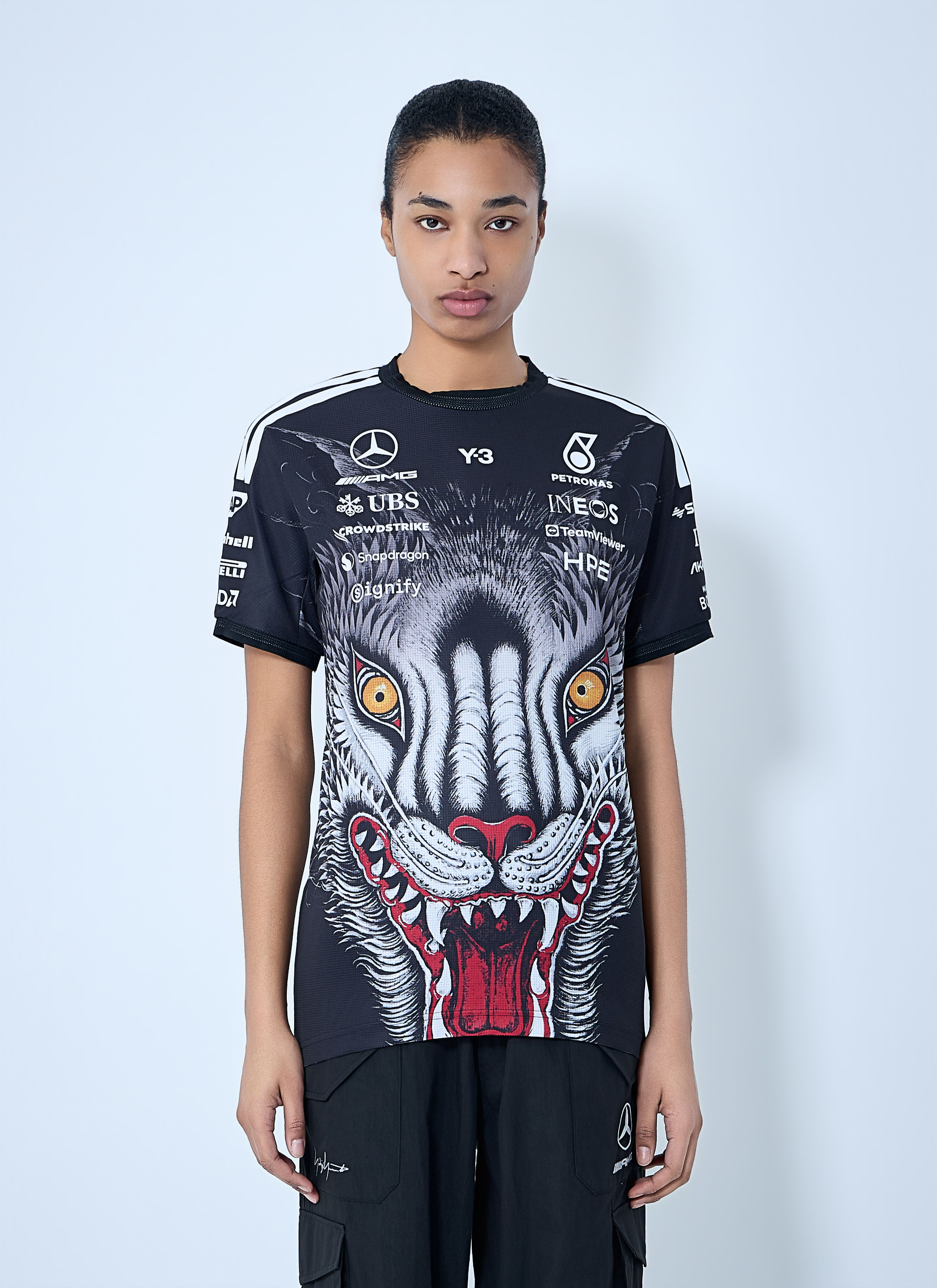 Y-3 MERCEDES レディース グラフィックプリントロゴTシャツ の