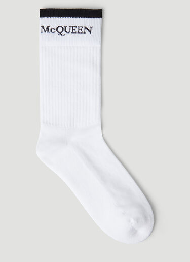 Alexander McQueen Reversible Logo Trim Socks White amq0148036