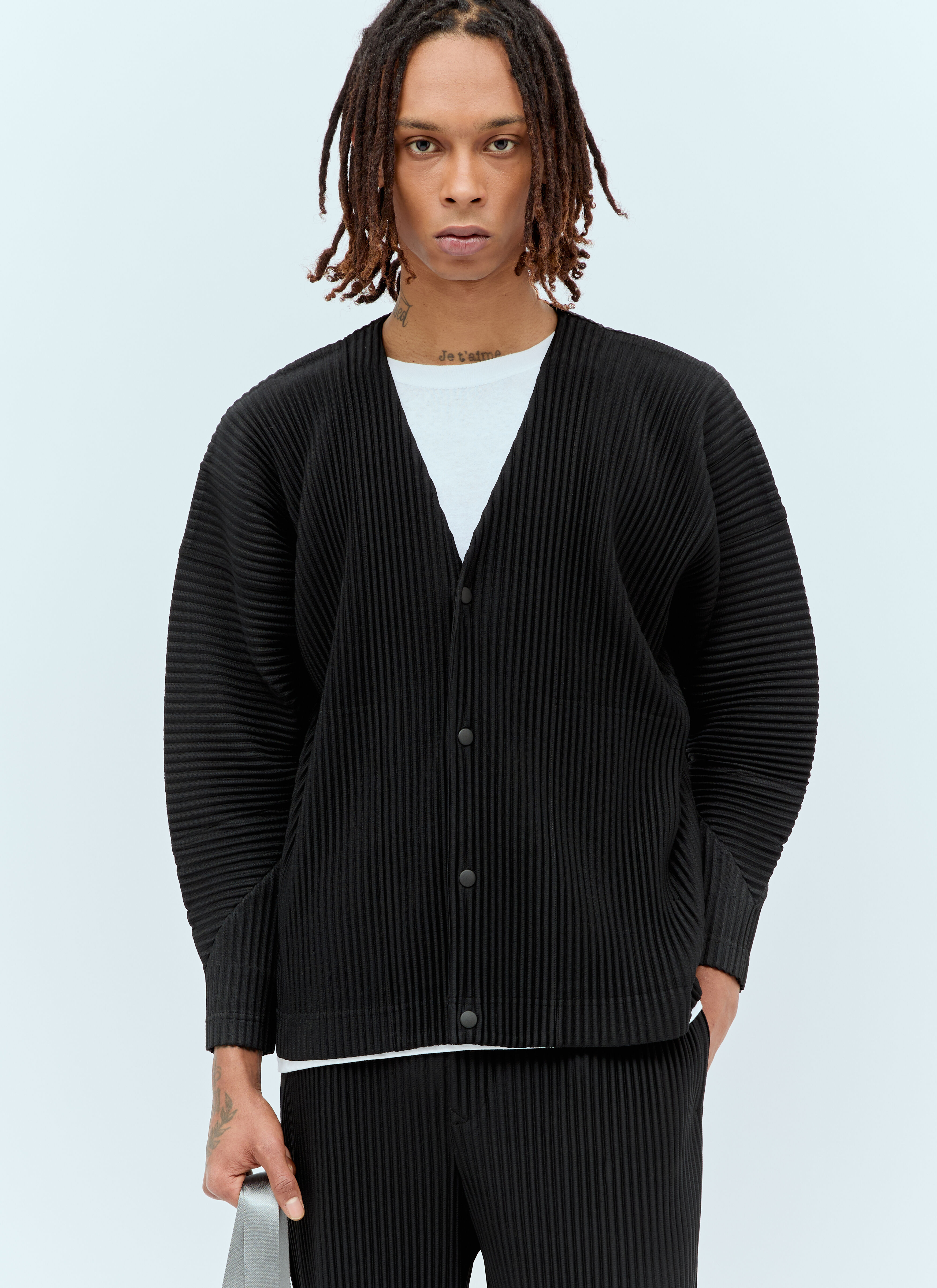 Homme Plissé Issey Miyake Monthly Colors: March Pleated Cardigan Black hmp0156015